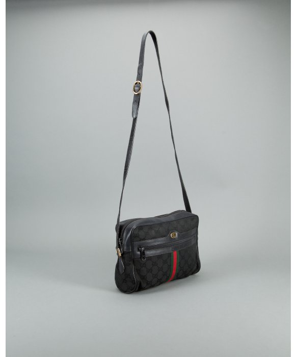 Gucci Preowned Black Gg Canvas Web Striped Vintage Crossbody Bag In Gallery
