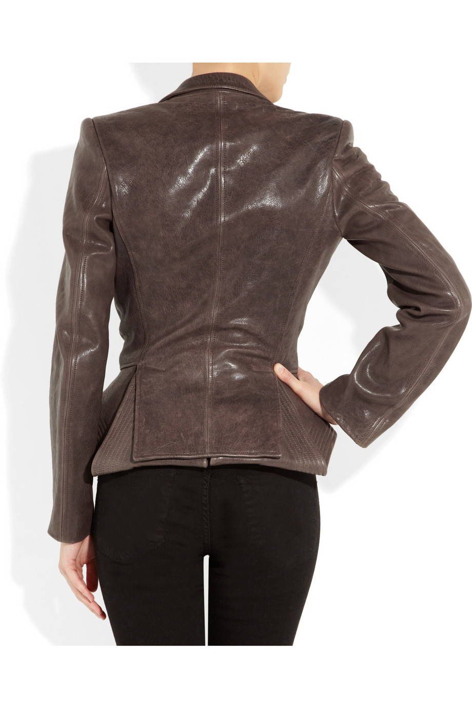 Haider Ackermann Leather Peplum Jacket in Brown - Lyst