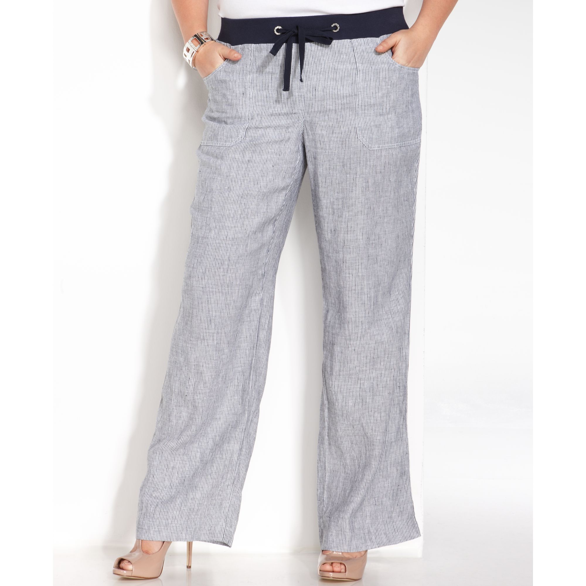 Inc international concepts Striped Linen Pants in Gray | Lyst
