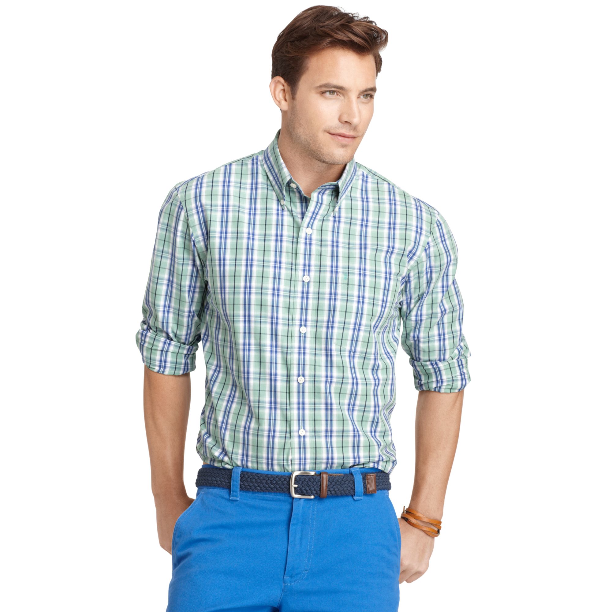 Izod Big and Tall Shirt Long Sleeve Essential Plaid Shirt in Blue for ...
