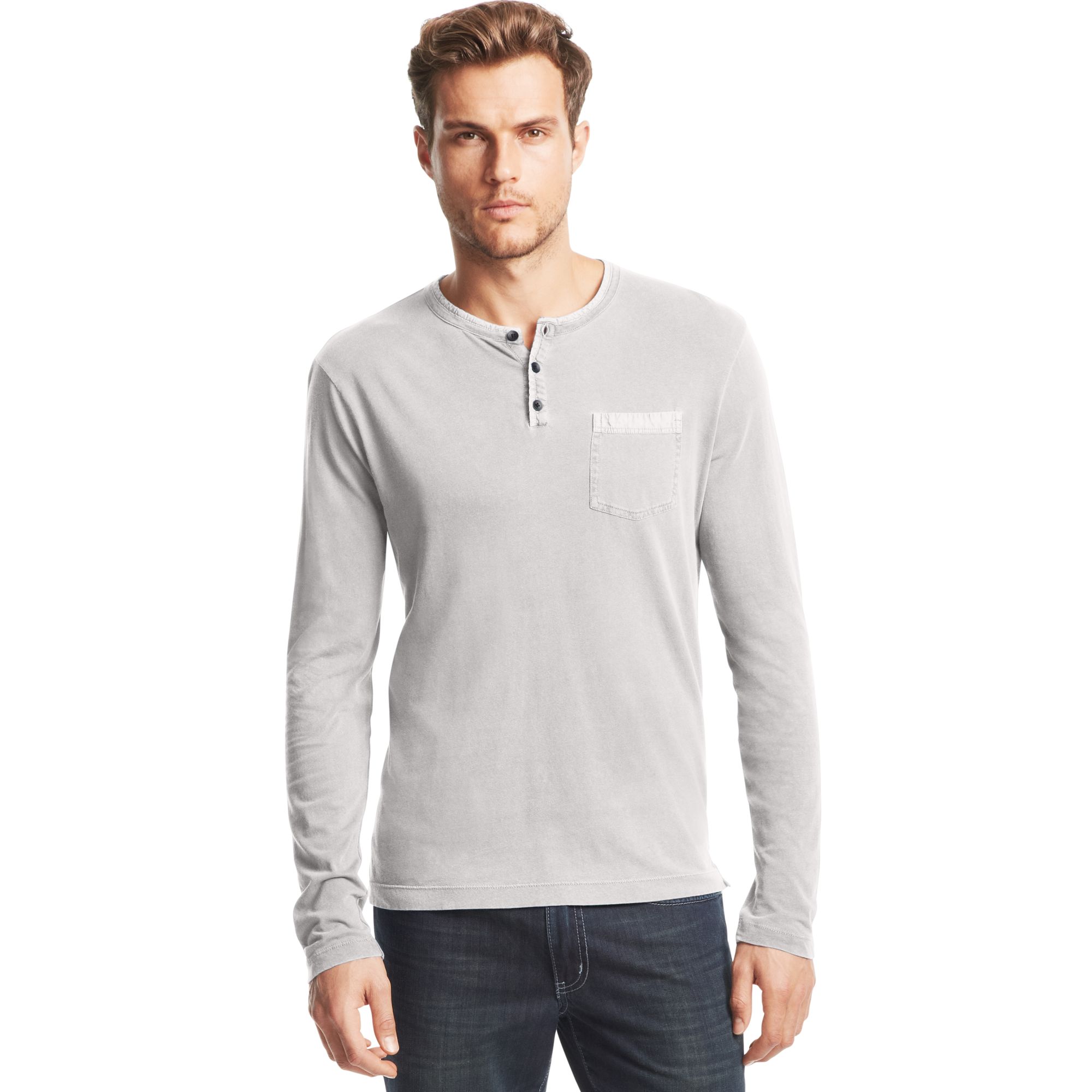Kenneth Cole New York Long Sleeve Henley Shirt in Gray for Men (Chrome ...