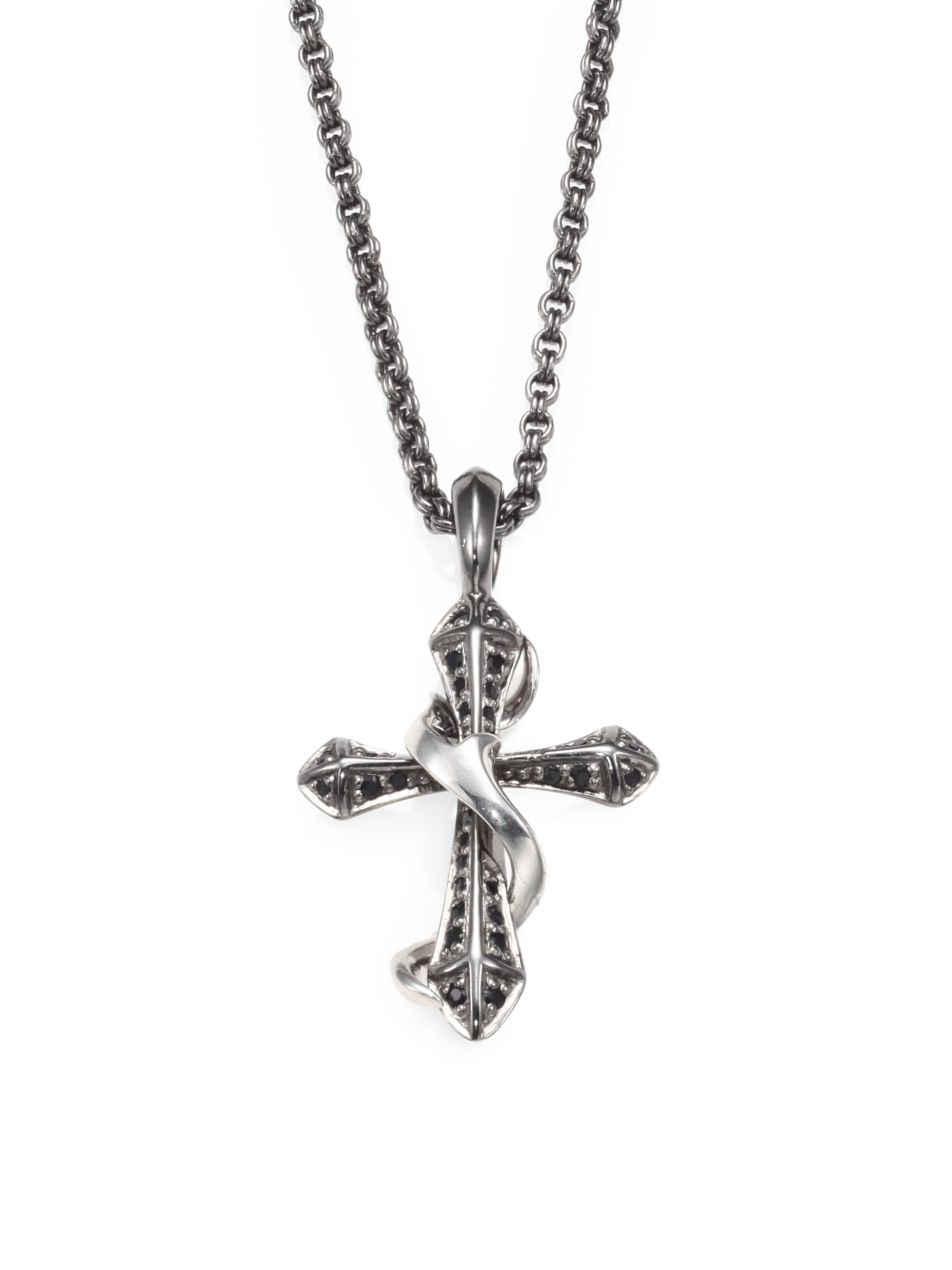 Stephen webster Sterling Silver Black Sapphire Cross Pendant Necklace ...