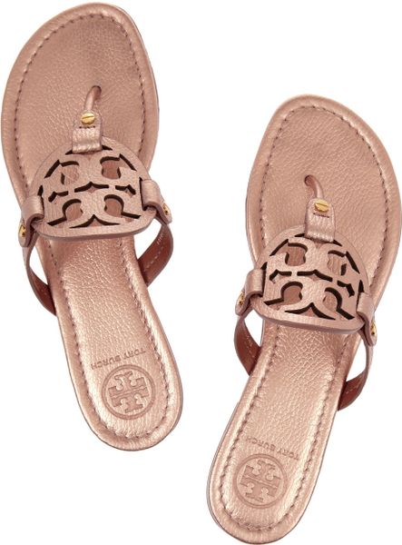 Tory Burch Miller Metallic Leather Sandals in Pink (Rose gold) | Lyst