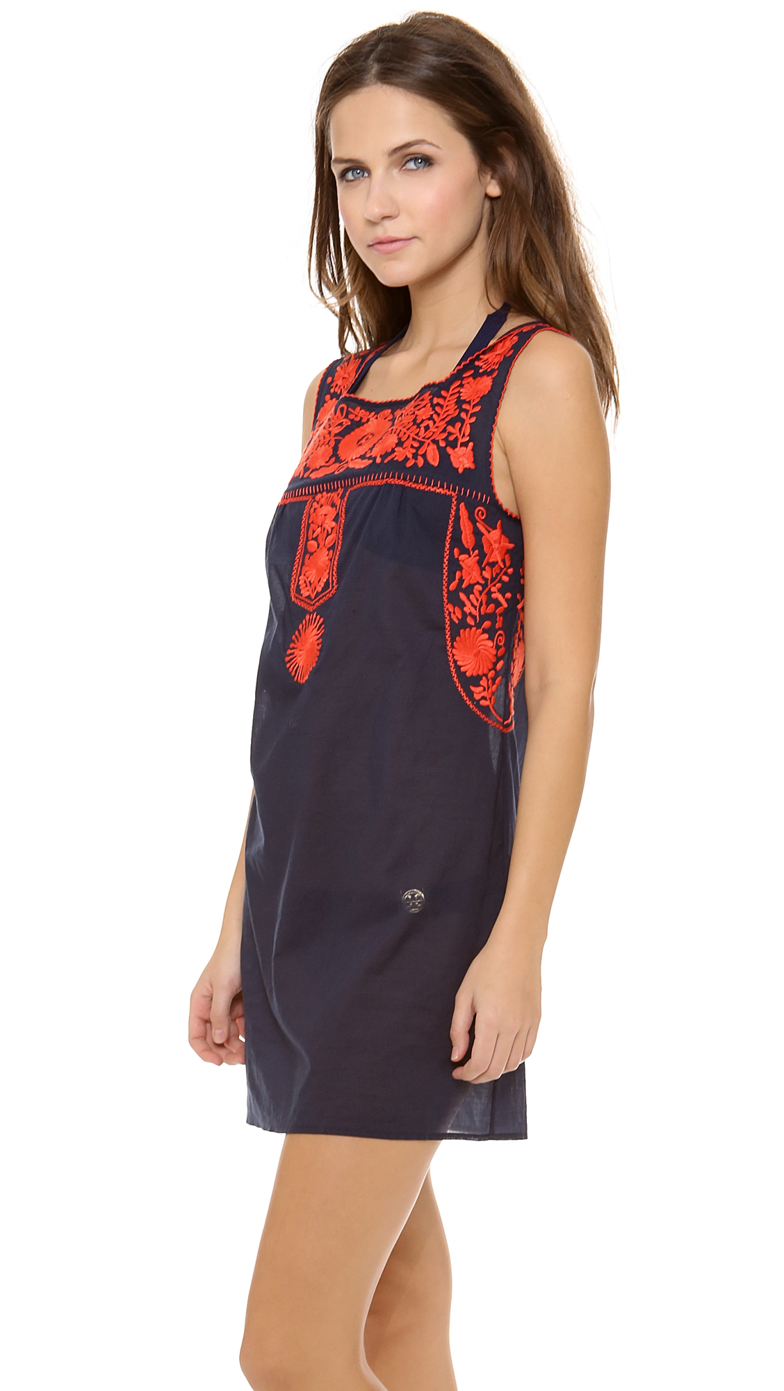 Lyst Tory Burch Amira Cover Up Dress Tory Navypoppy Red in Red