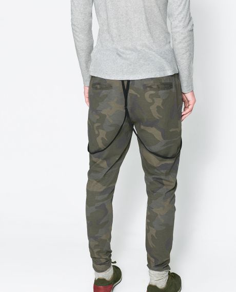 Zara Camouflage Trousers with Braces in Khaki for Men | Lyst