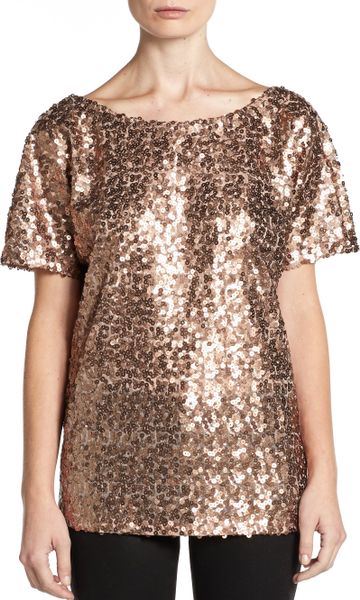 7 For All Mankind Short Sleeve Sequin Top in Gold (BRICK ROSE) | Lyst