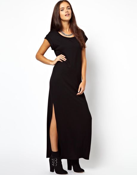 Asos River Island Side Split Maxi Dress in Black | Lyst