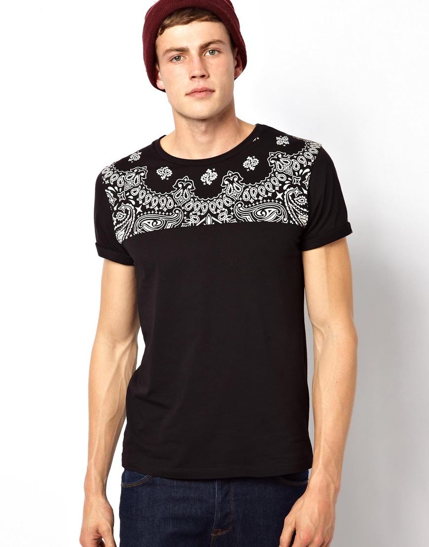 Lyst - Asos Tshirt With Bandana Print Cut And Sew Yoke Panel in Black ...