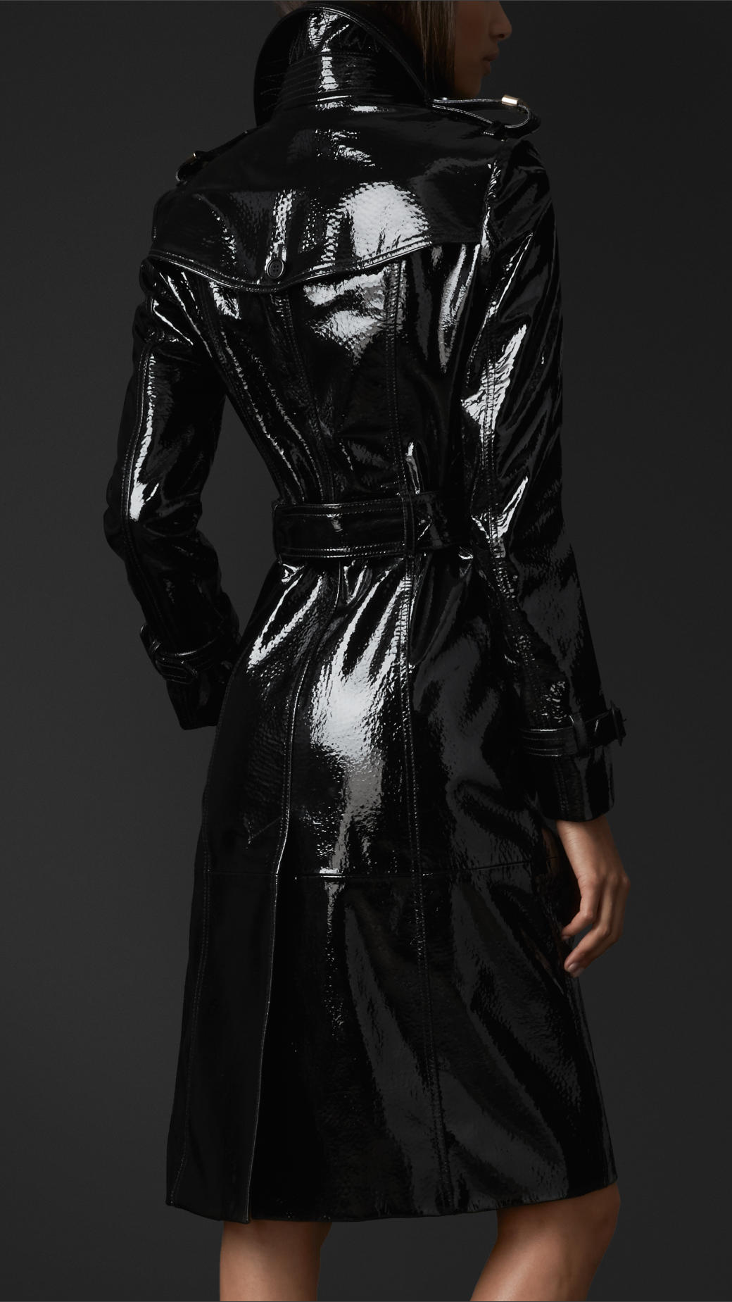 Lyst - Burberry Laminated Leather Trench Coat in Black