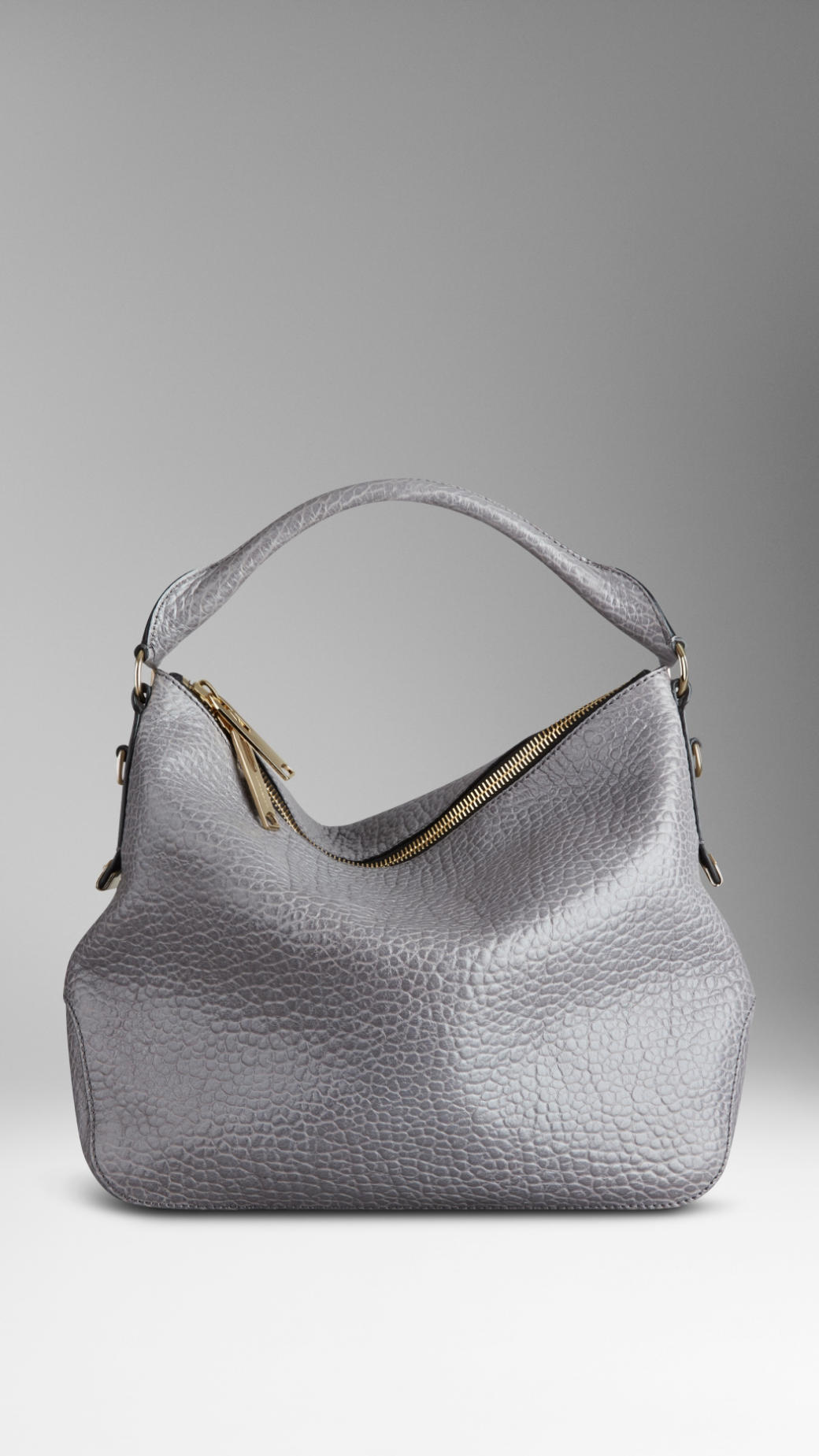 Lyst Burberry Small Heritage Grain Leather Hobo Bag In Gray Gallery