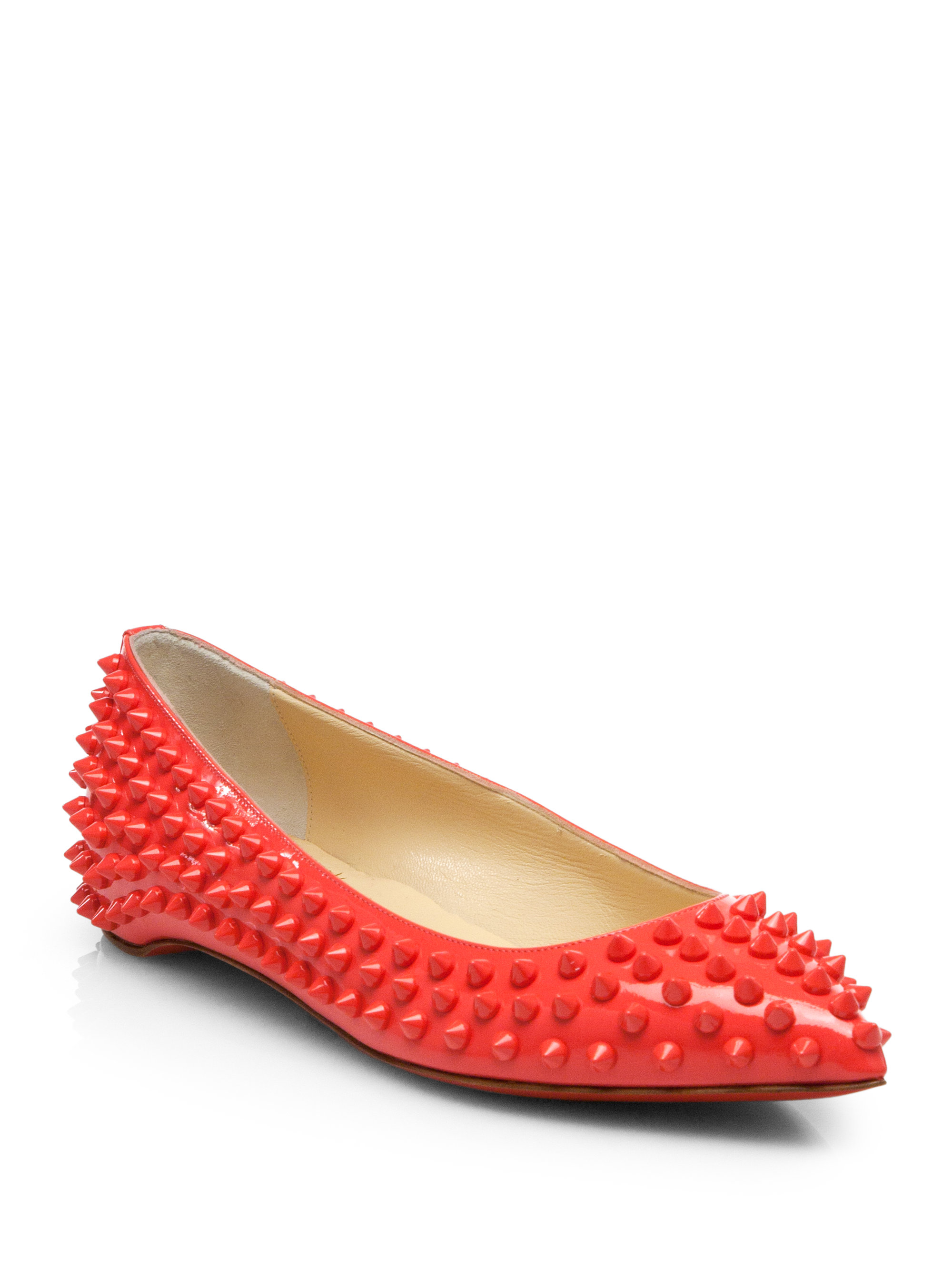 Christian louboutin Pigalle Spiked Patent Leather Flats in Red ...