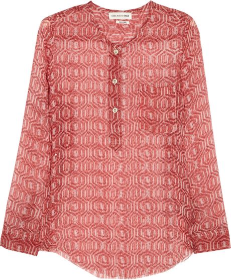 Etoile Isabel Marant Zino Printed Silk Chiffon Top in Red | Lyst