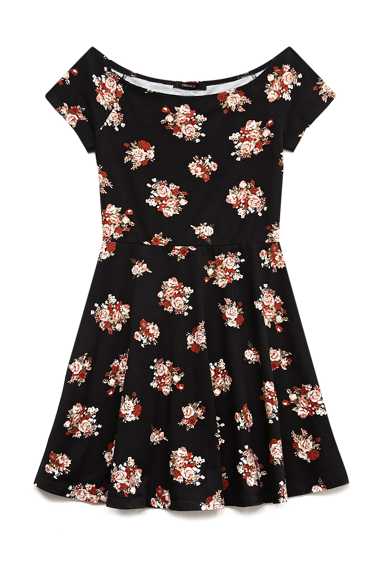 Forever 21 Soft Floral Skater Dress in Floral (BLACK/PINK) | Lyst