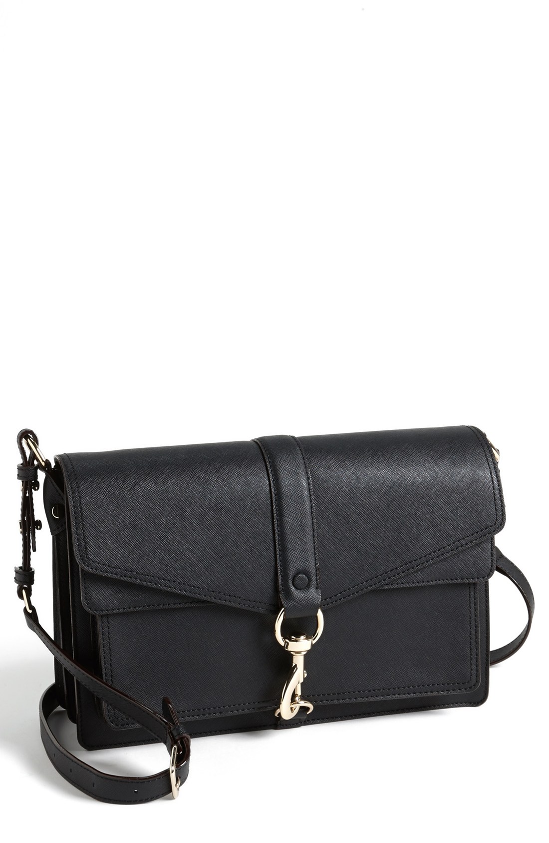 Rebecca minkoff Hudson Moto Crossbody Bag in Black (Black/ Light Gold ...