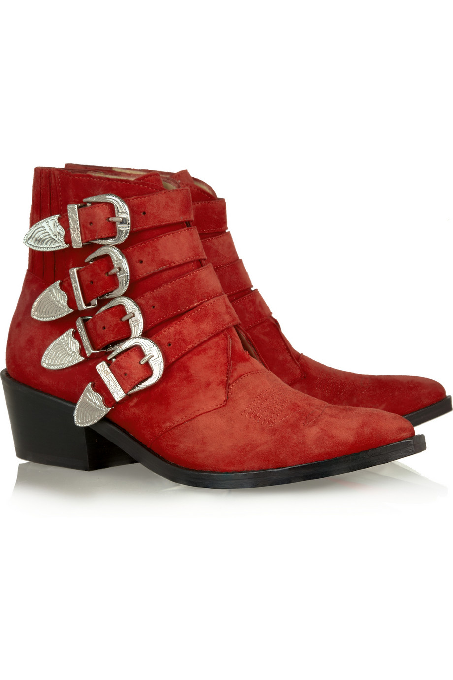 Lyst Toga Pulla Buckled Suede Ankle Boots in Red