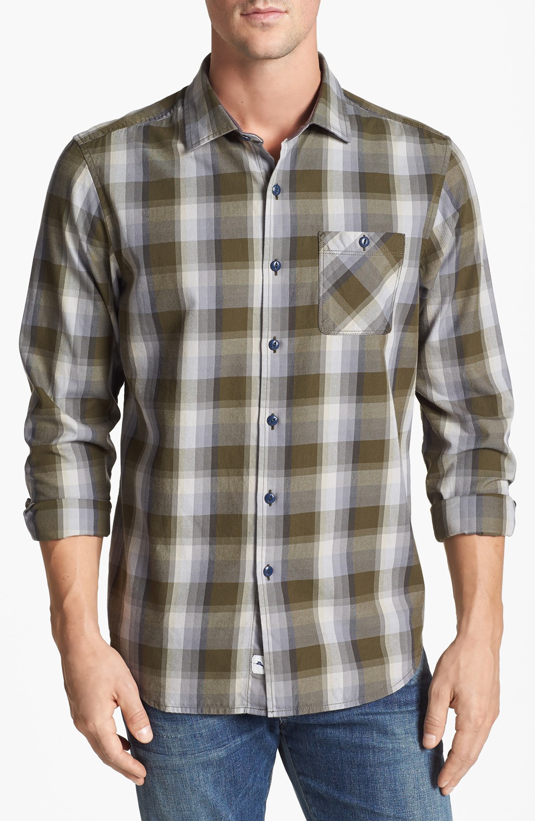 Tommy Bahama Cabin Plaid Regular Fit Sport Shirt in Green for Men (Grey ...