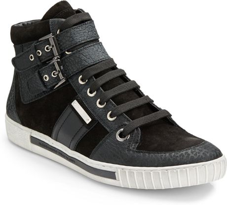 Alessandro Dell'acqua Hightop Buckle Strap Suede Sneakers in Black for ...