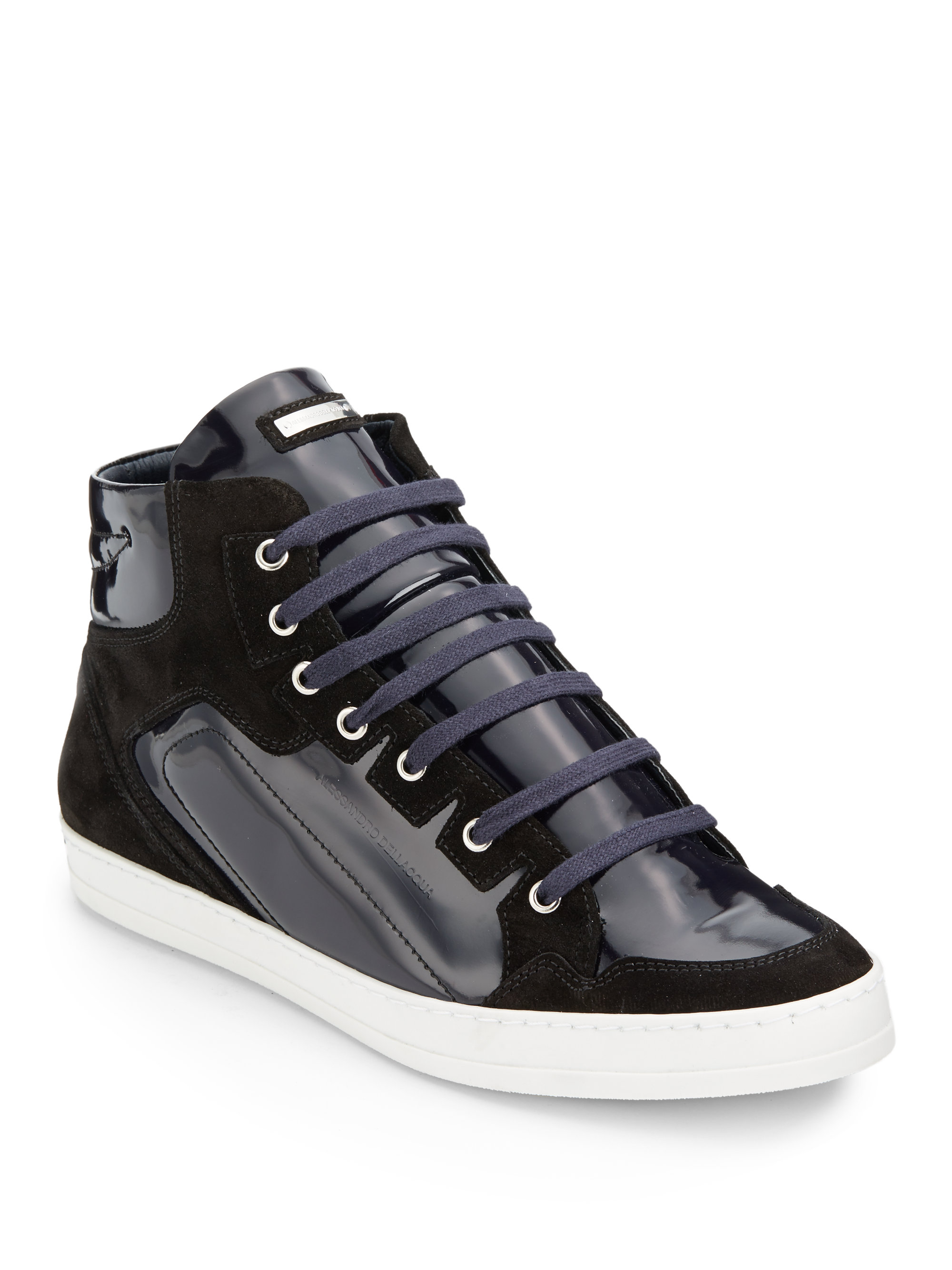 Alessandro Dell'acqua Suedetrimmed Hightop Patent Leather Sneakers in ...