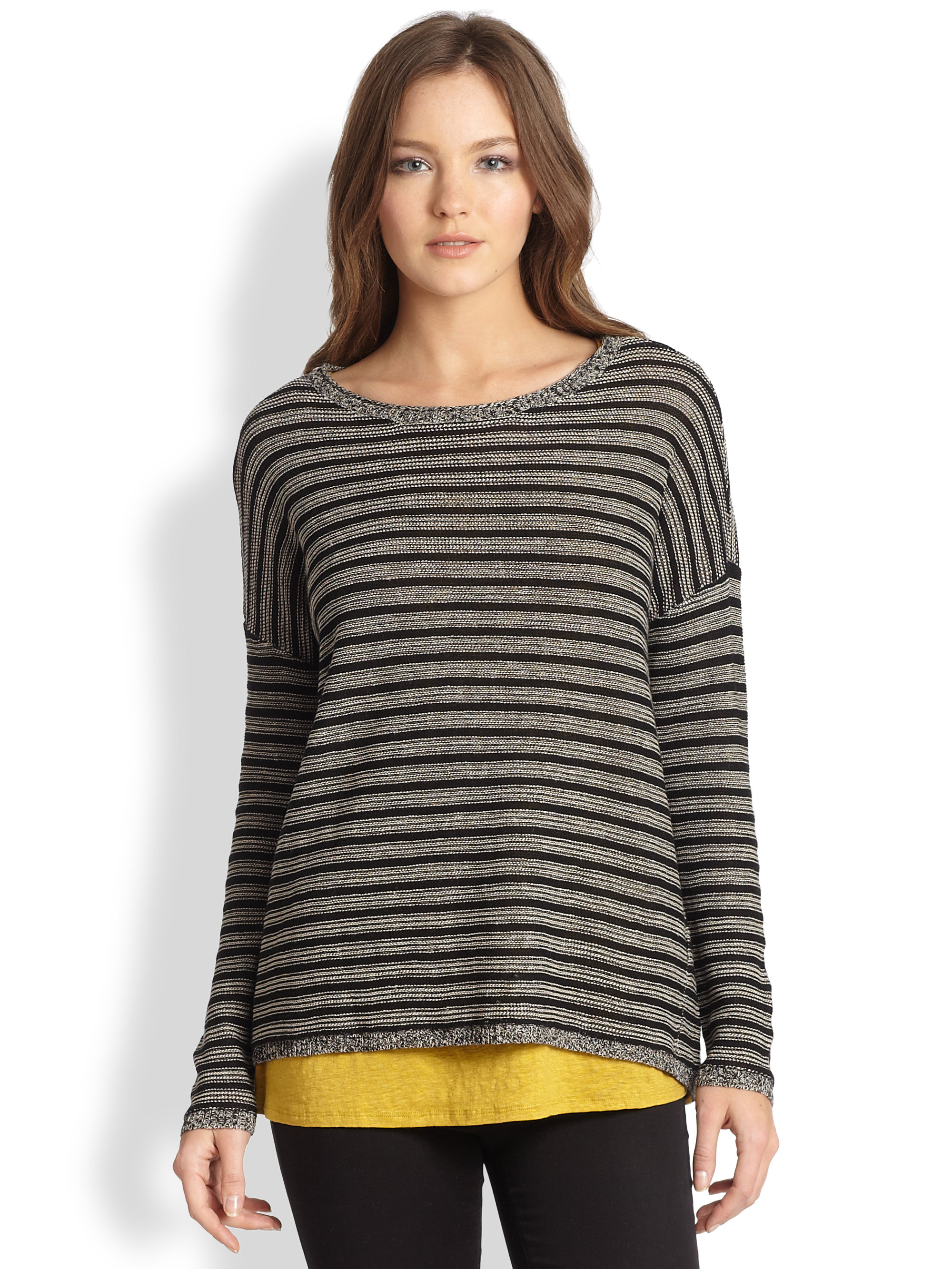 Eileen Fisher Striped Linen Box Top in (BLACK) | Lyst