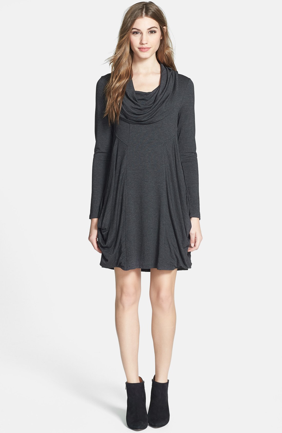 Kensie Draped Cowl Neck French Terry Dress in Gray (Heather Charcoal ...