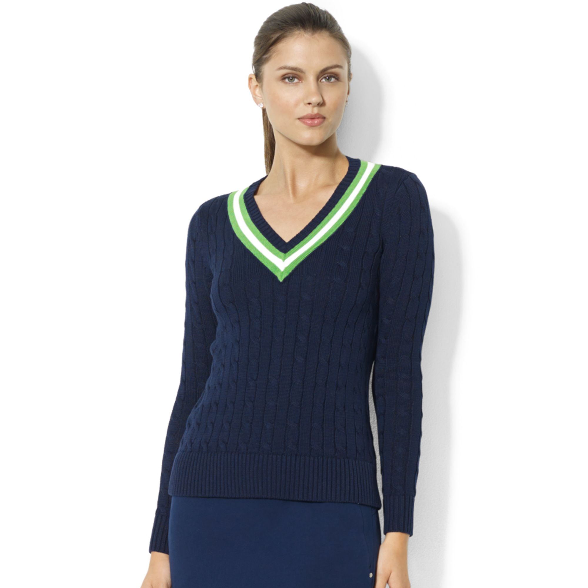 ralph lauren cable knit sweater v neck