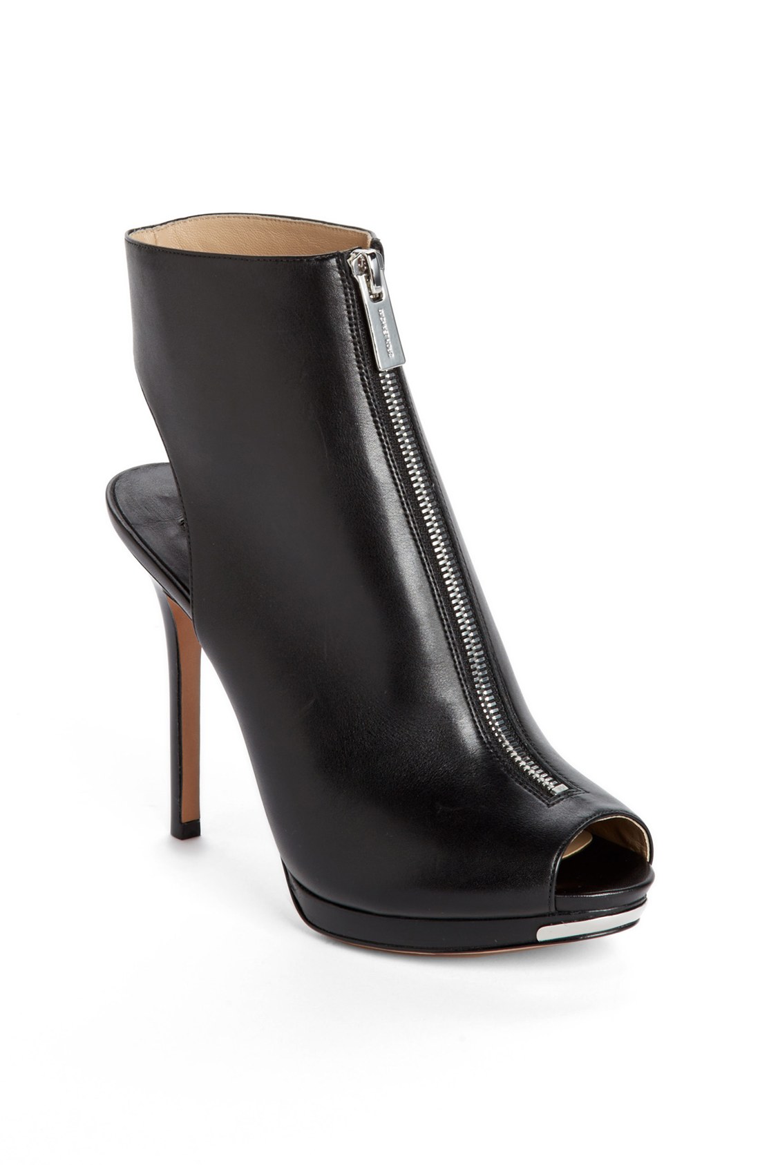 Michael Kors Brynn Leather Peep Toe Bootie in Black | Lyst