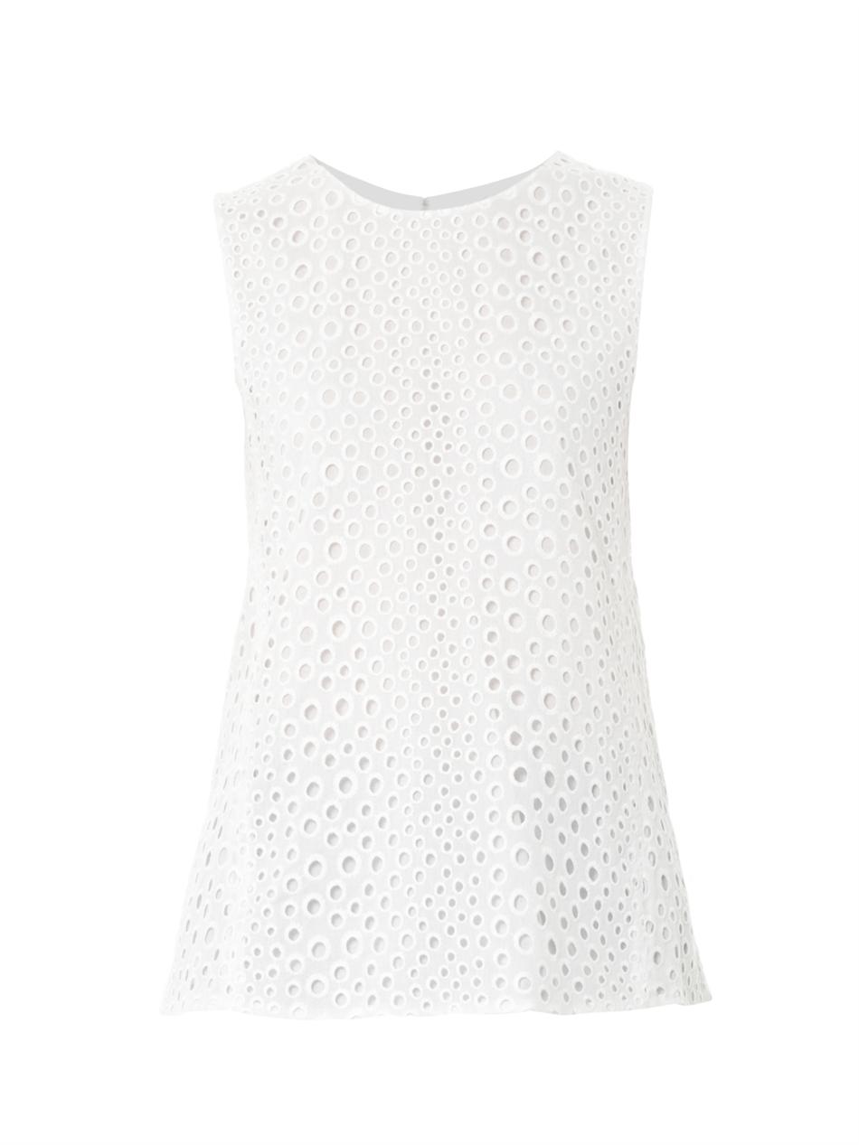 Lyst - Issa Broderie Anglaise Sleeveless Top in White