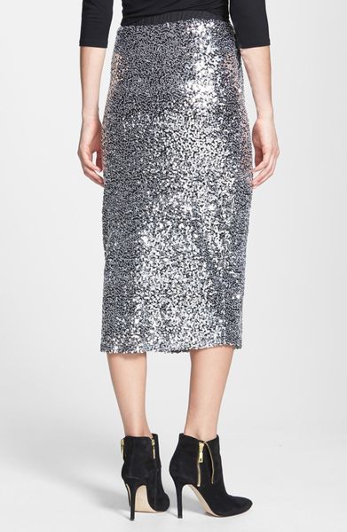 Leith Sequin Midi Skirt in Silver | Lyst