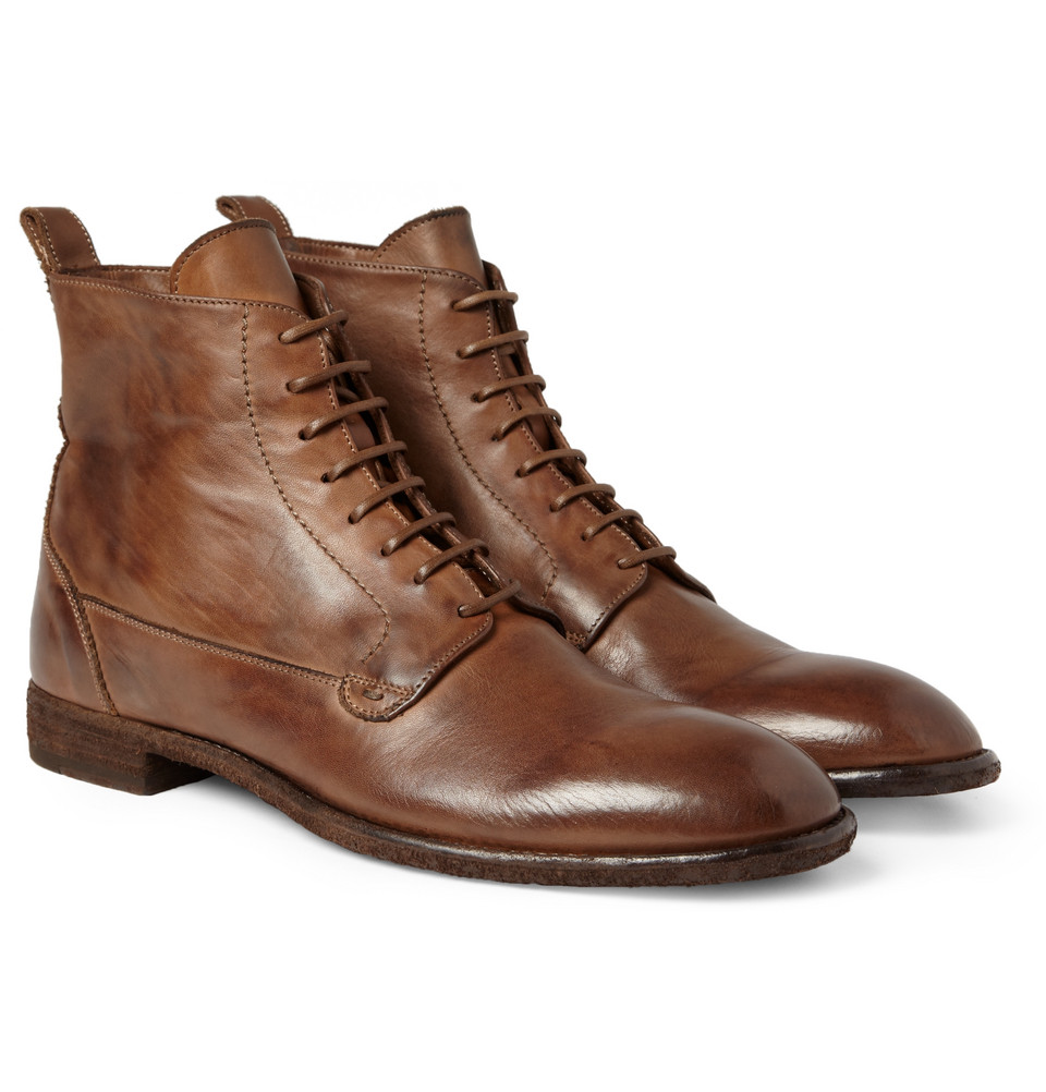 Lyst - Alexander mcqueen Washedleather Laceup Boots in Brown for Men