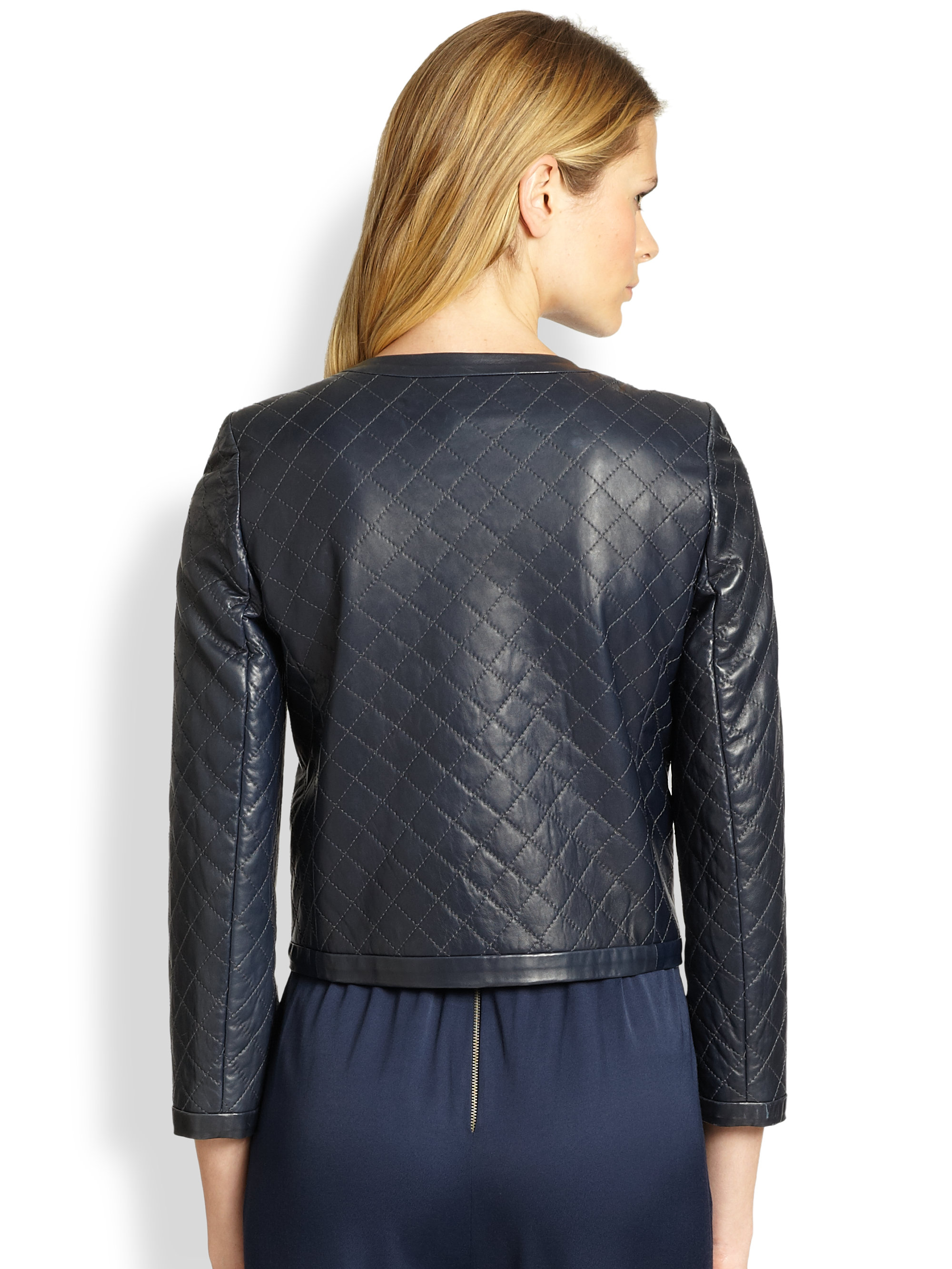 Alice Olivia Quilted Leather Jacket In Blue Lyst Gallery