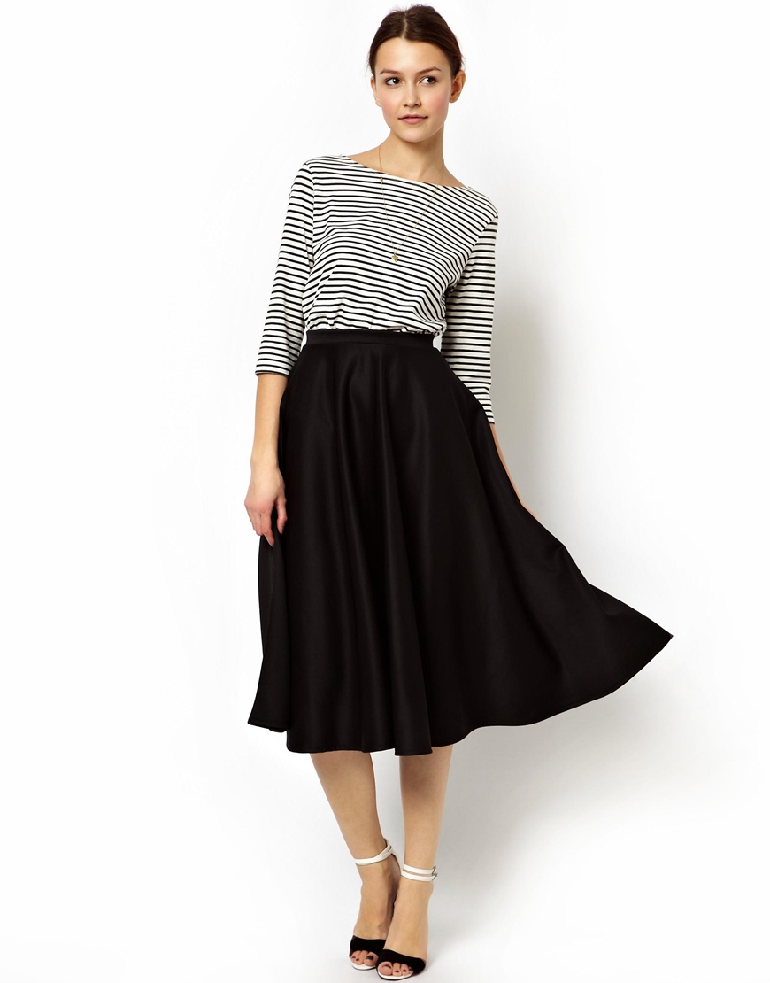 Lyst - Asos Full Midi Skirt in Scuba in Black