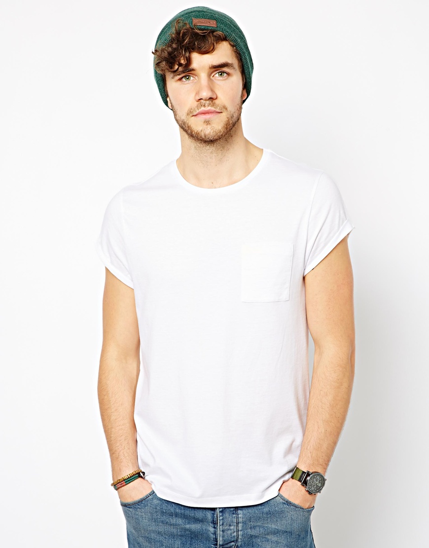 Download Lyst - Asos Tshirt with Pocket and Roll Sleeve in White for Men