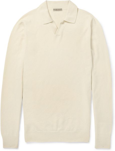 Bottega Veneta Cashmere Long Sleeved Polo Shirt in Beige for Men ...
