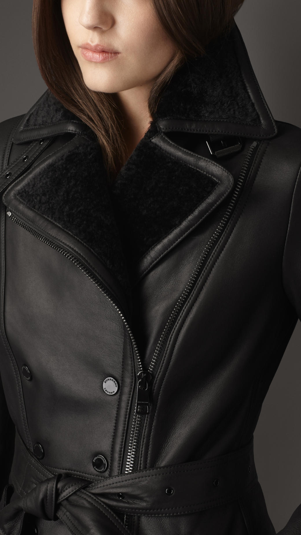 Lyst - Burberry Shearling Biker Detail Trench Coat in Black