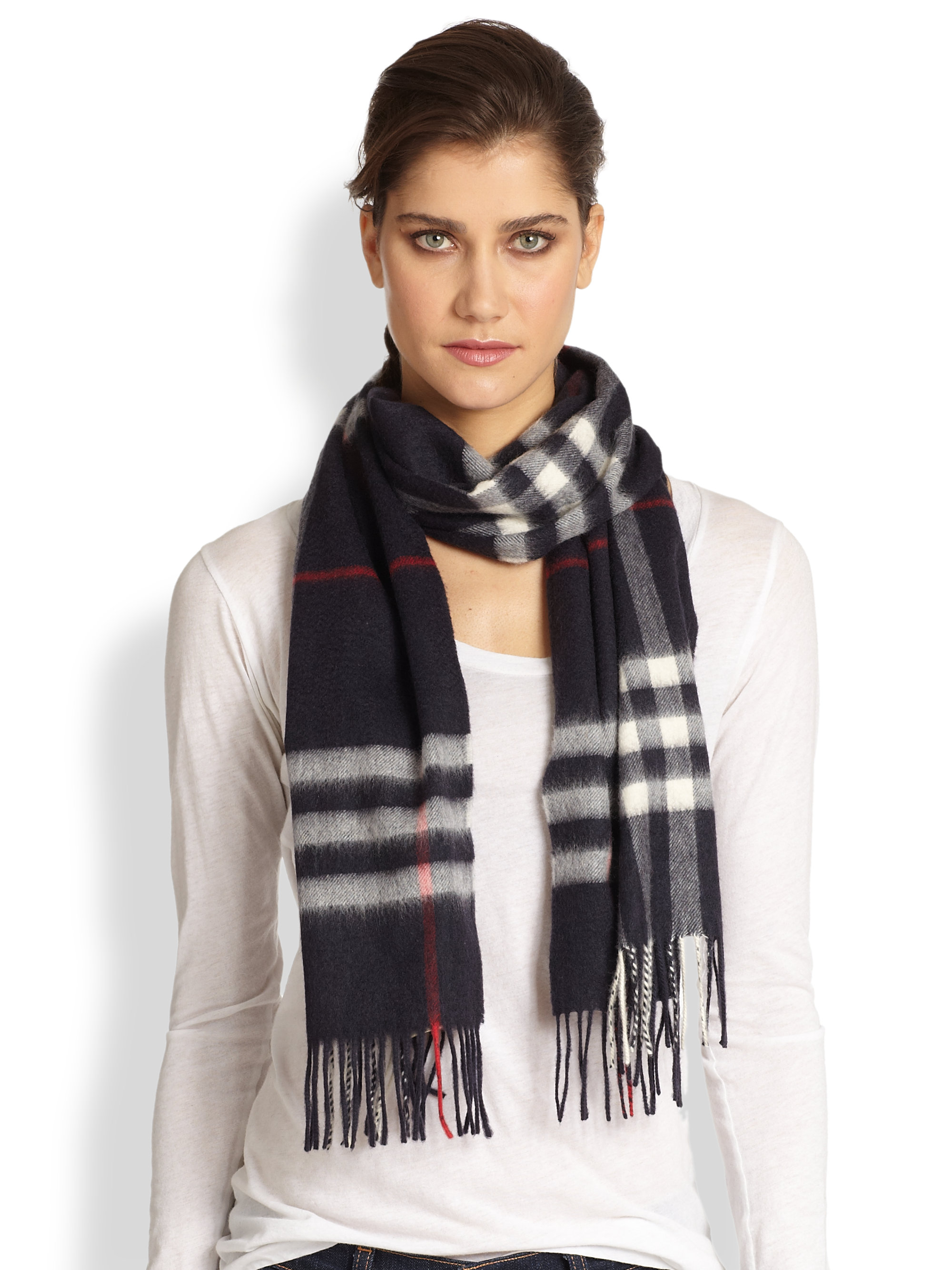 Burberry Giant Check Cashmere Scarf in Black (NAVY) | Lyst