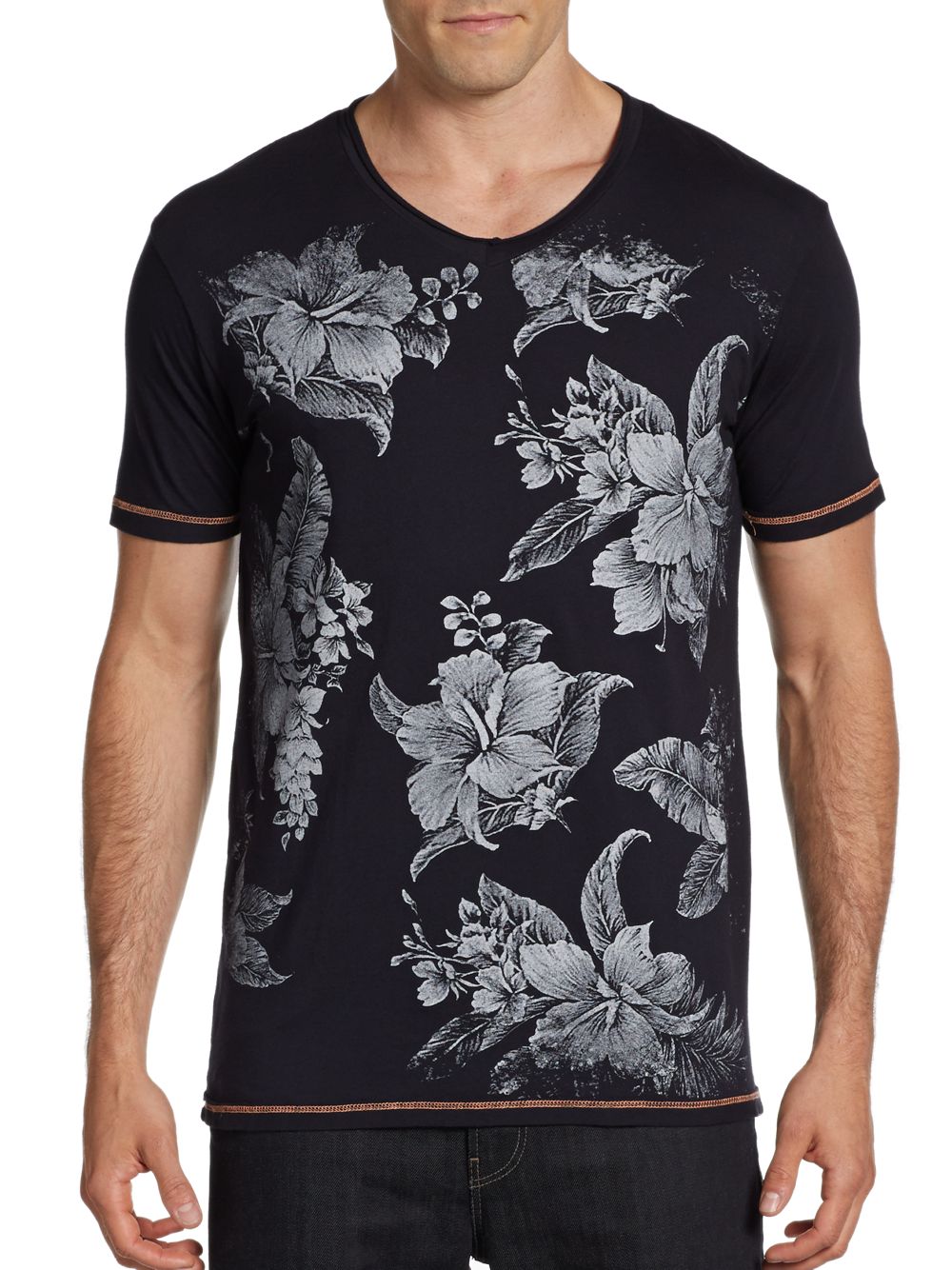 Cohesive & Co. Byblos Tropical Floral Print Cotton Tee in Black for Men ...