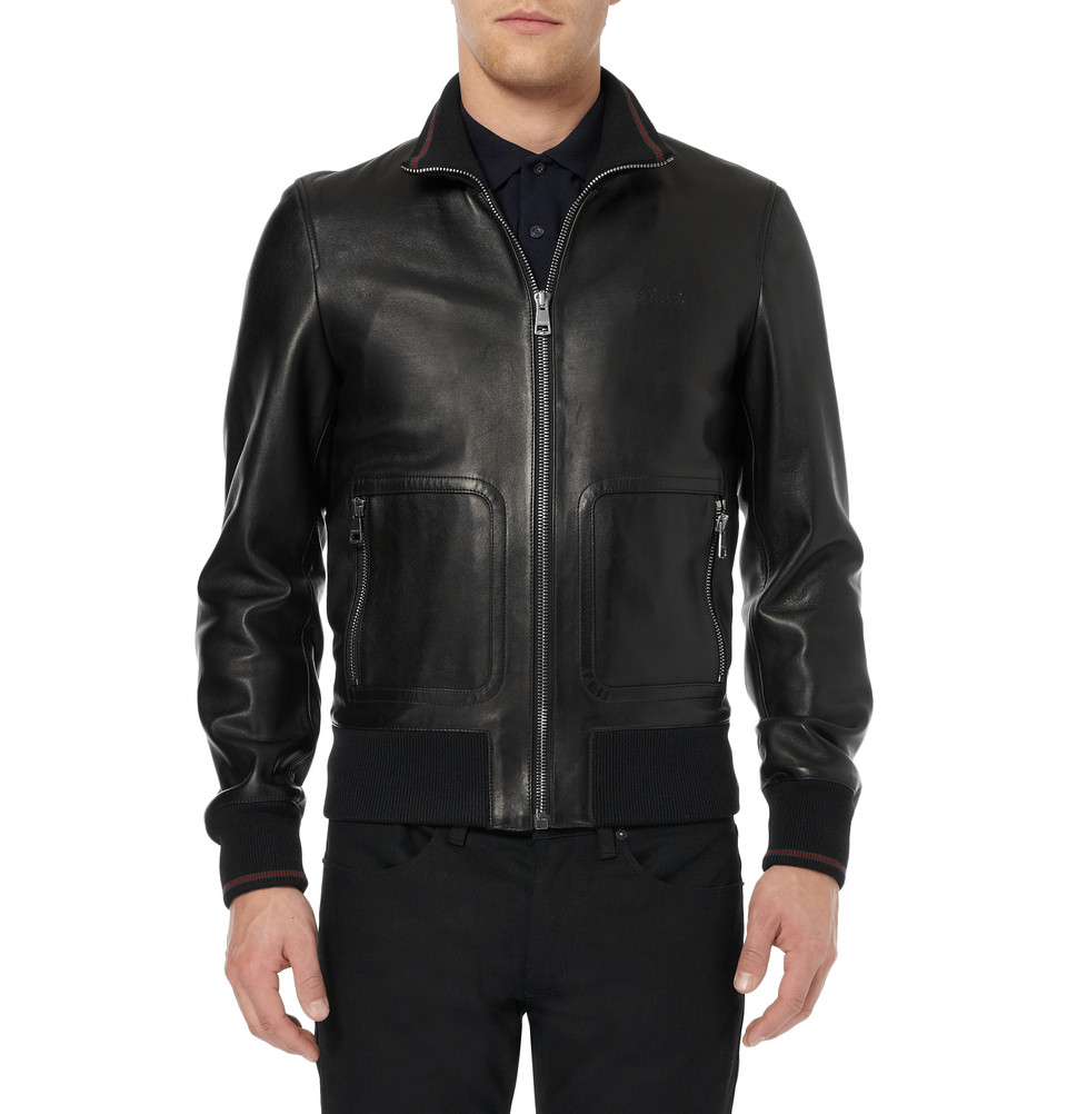 Gucci Nappa Leather And Web Trimmed Er Jacket In Black For Men Gallery