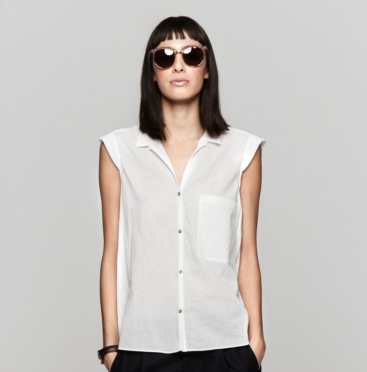 Lyst Helmut Lang Combo Cap Sleeve Shirt In White