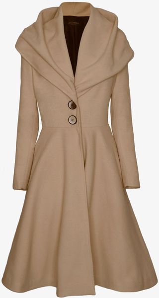 James Lakeland Long Flared Coat with Buttons in Beige | Lyst