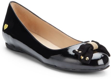 Love Moschino Patent Leather Bow Ballet Flats in Black | Lyst