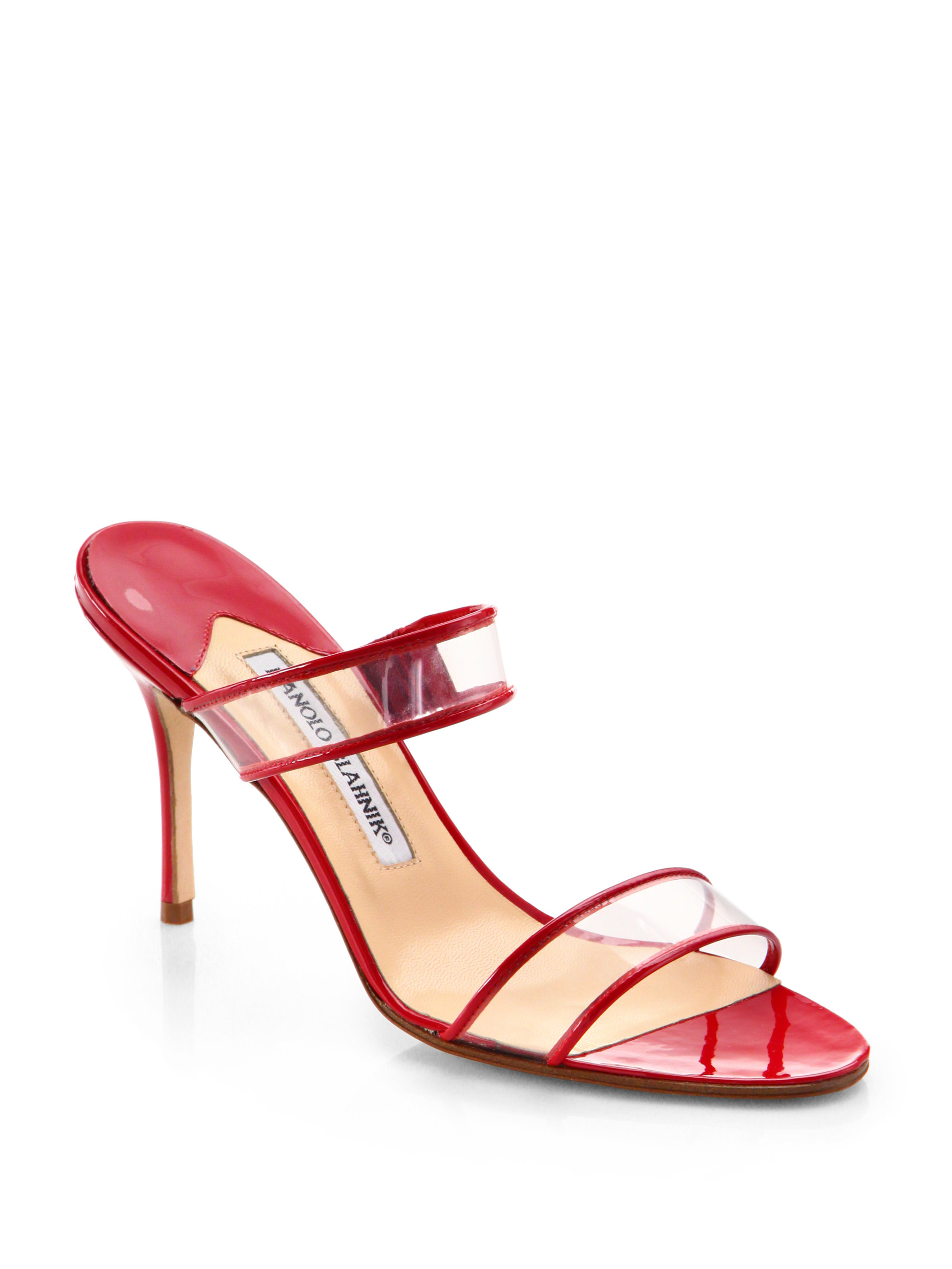 Manolo Blahnik Muluca Translucent Double banded Sandals in Red | Lyst