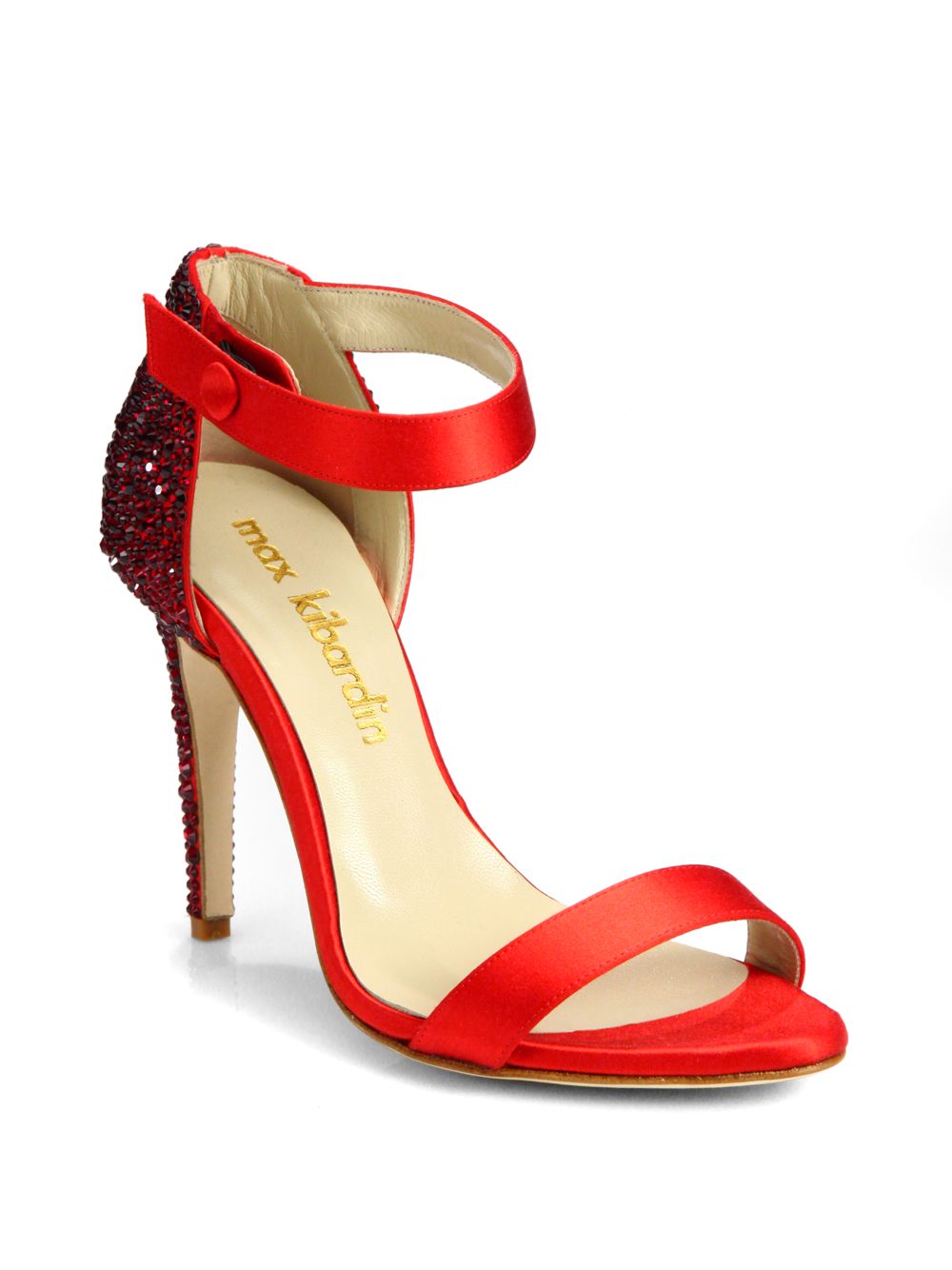 Max Kibardin Satin And Crystal Coated Heel Sandals In Red