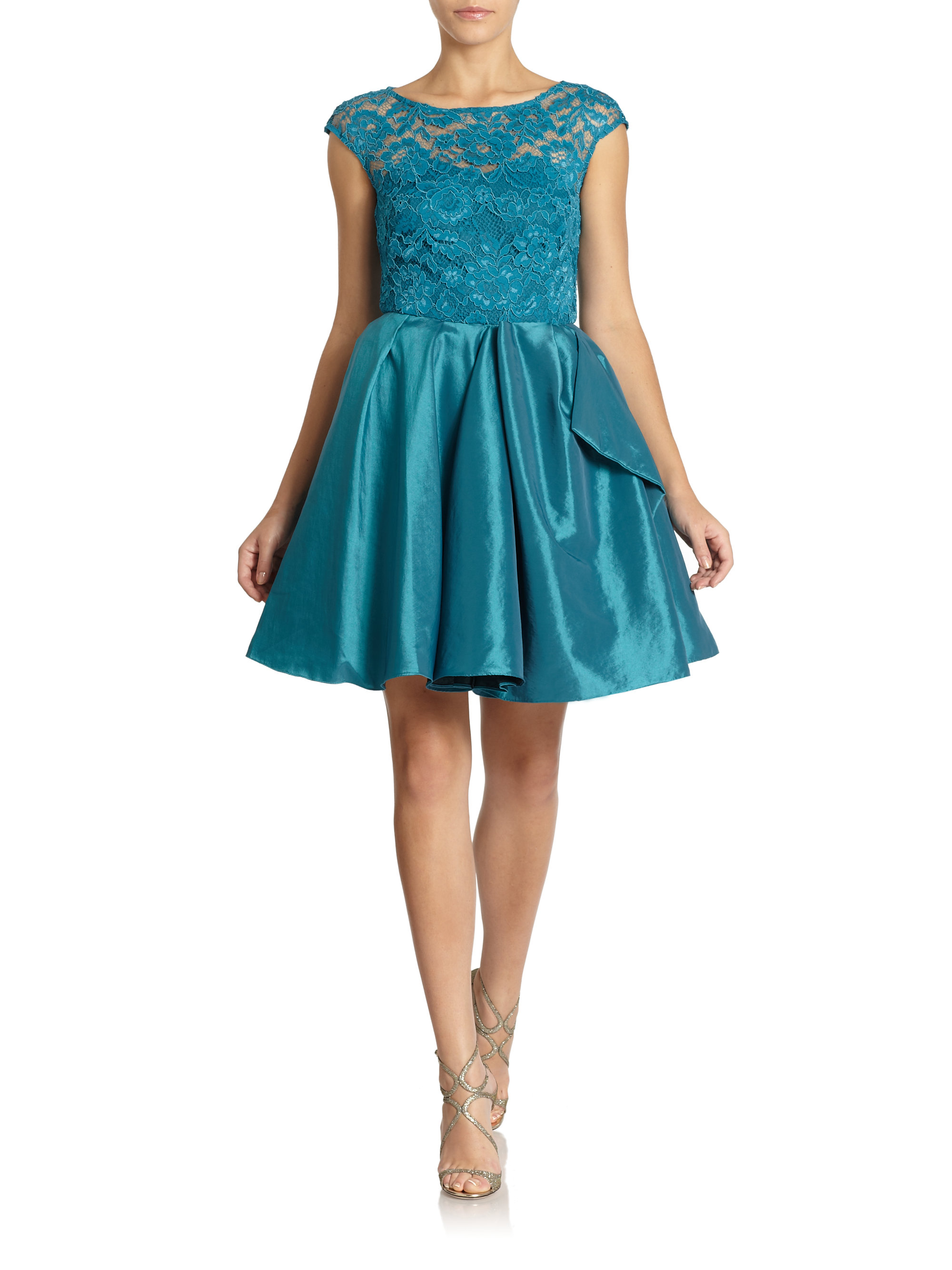 Notte By Marchesa Lace Taffeta Dress in Blue (TEAL) | Lyst
