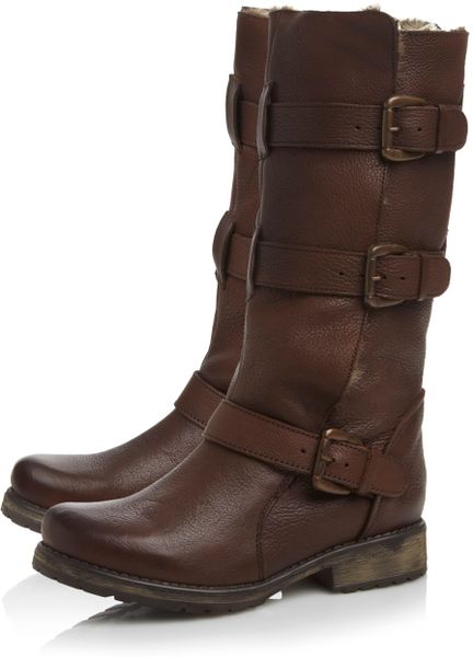 Steve Madden Fur Lined Buckle Detail Boots in Brown | Lyst