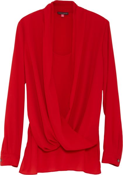 Vince Camuto Wrap Tail Blouse in Red (Rouge) | Lyst