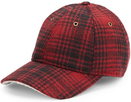 Woolrich Plaid Baseball Cap in Red for Men | Lyst
