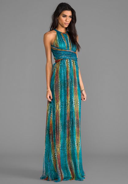 Issa Chiffon Metallic Maxi Dress in Turquoise in Blue (Turquoise) | Lyst