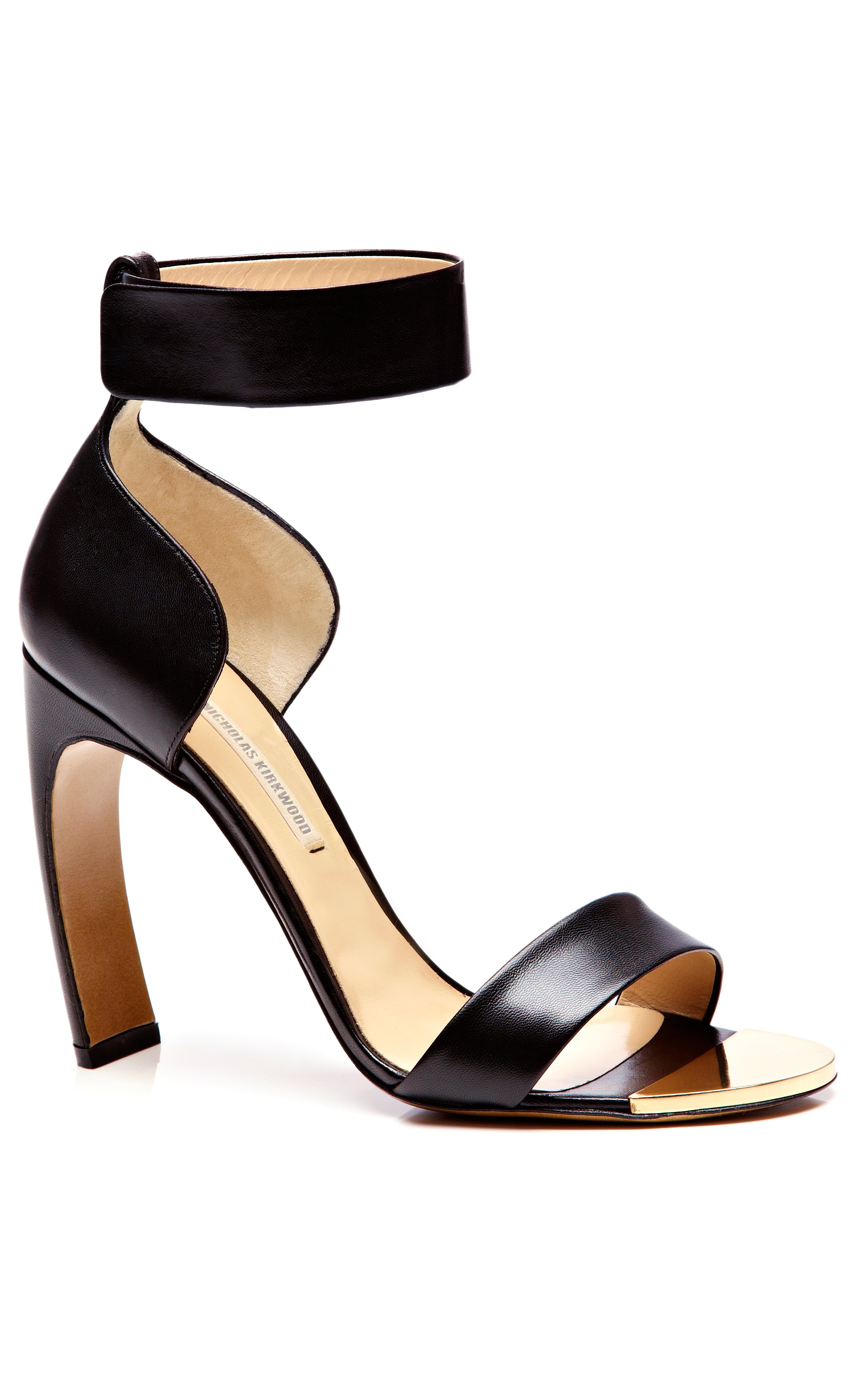 Nicholas kirkwood Curved Heel Leather Anklestrap Sandals in Black | Lyst