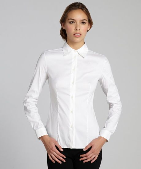Prada White Stretch Cotton Button Front Blouse in White | Lyst