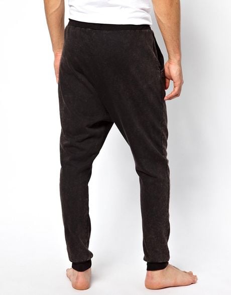 Asos Drop Crotch Lounge Joggers With Acid Wash in Black for Men | Lyst